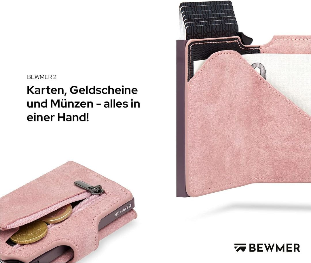 BEWMER 2 Shielded | Herren und Damen Slim Wallet mit RFID-Schutz Anti-Cloning | Kartenetui mit Münzf