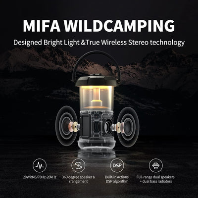 MIFA WildCamping Bluetooth Lautsprecher mit Camping Lampe, Bluetooth 5.3 20 Watt HiFi Sound, IP67 wa