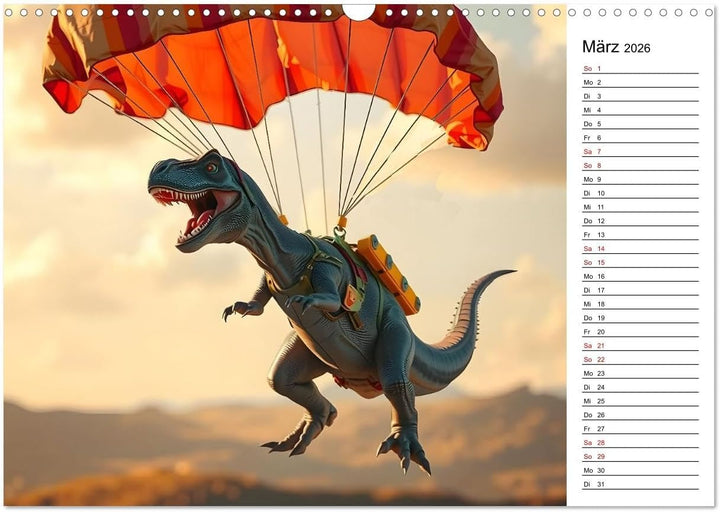 Sportlicher T-Rex - Mit Fun durch das Jahr (Wandkalender 2026 DIN A3 quer), CALVENDO Monatskalender: