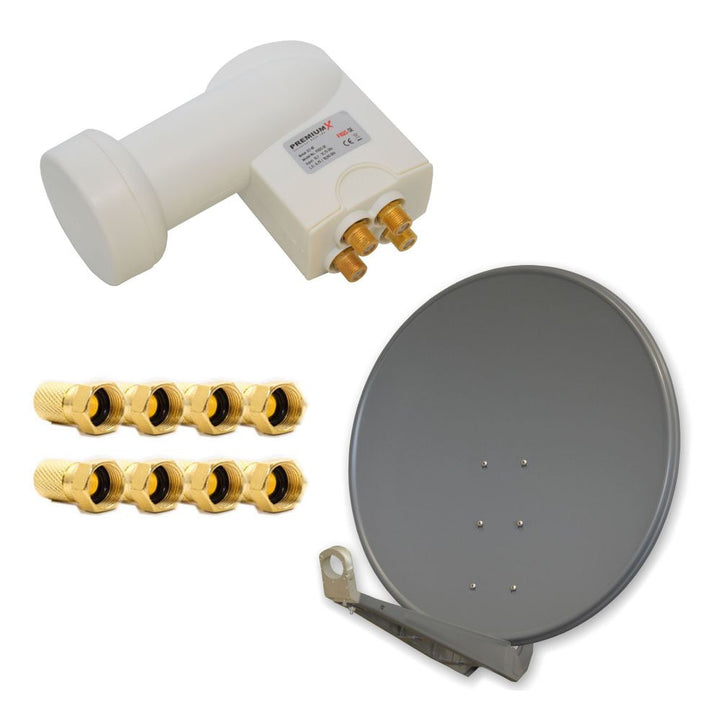 Premium X Deluxe SAT Anlage für 4 Teilnehmer 100cm Satellitenantenne ALU Anthrazit mit Quad LNB inkl