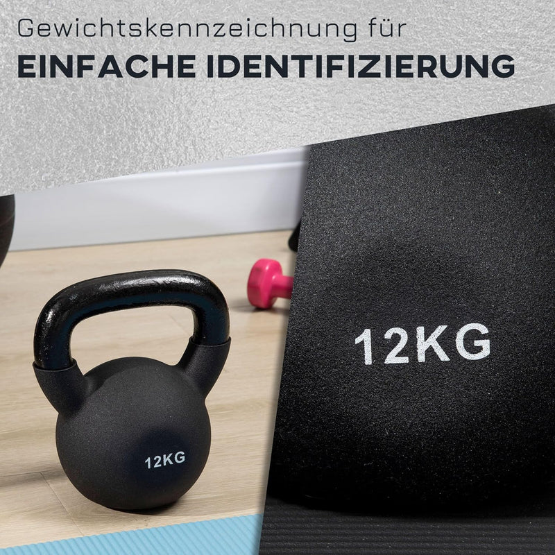 HOMCOM Kettlebell Kugelhantel aus Gusseisen mit Neoprenbeschichtung Bodenschonende Schwunghantel Gew