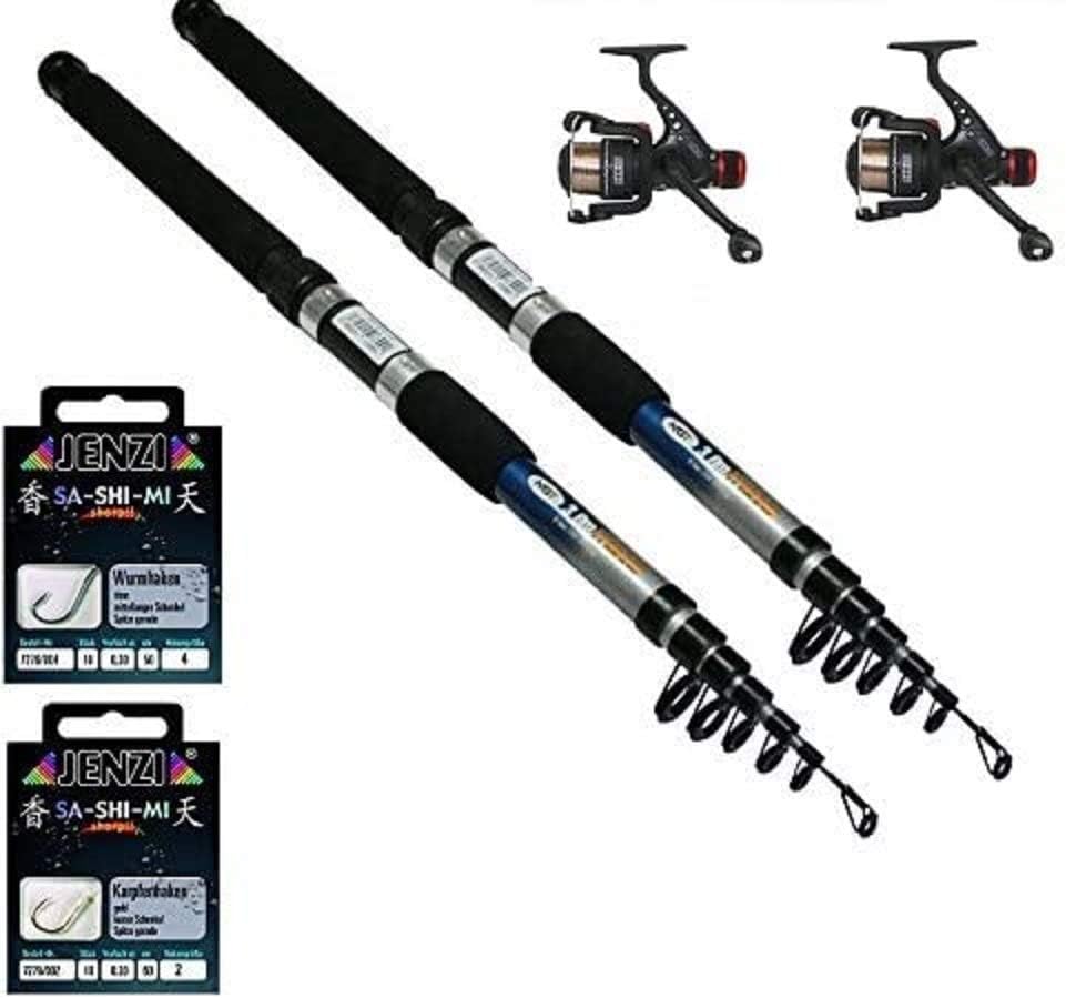 Forellenset Angelset Forelle 2 x Rute 3.0 Meter 2 x Rolle 2 x Schnur und 20 Haken NEU