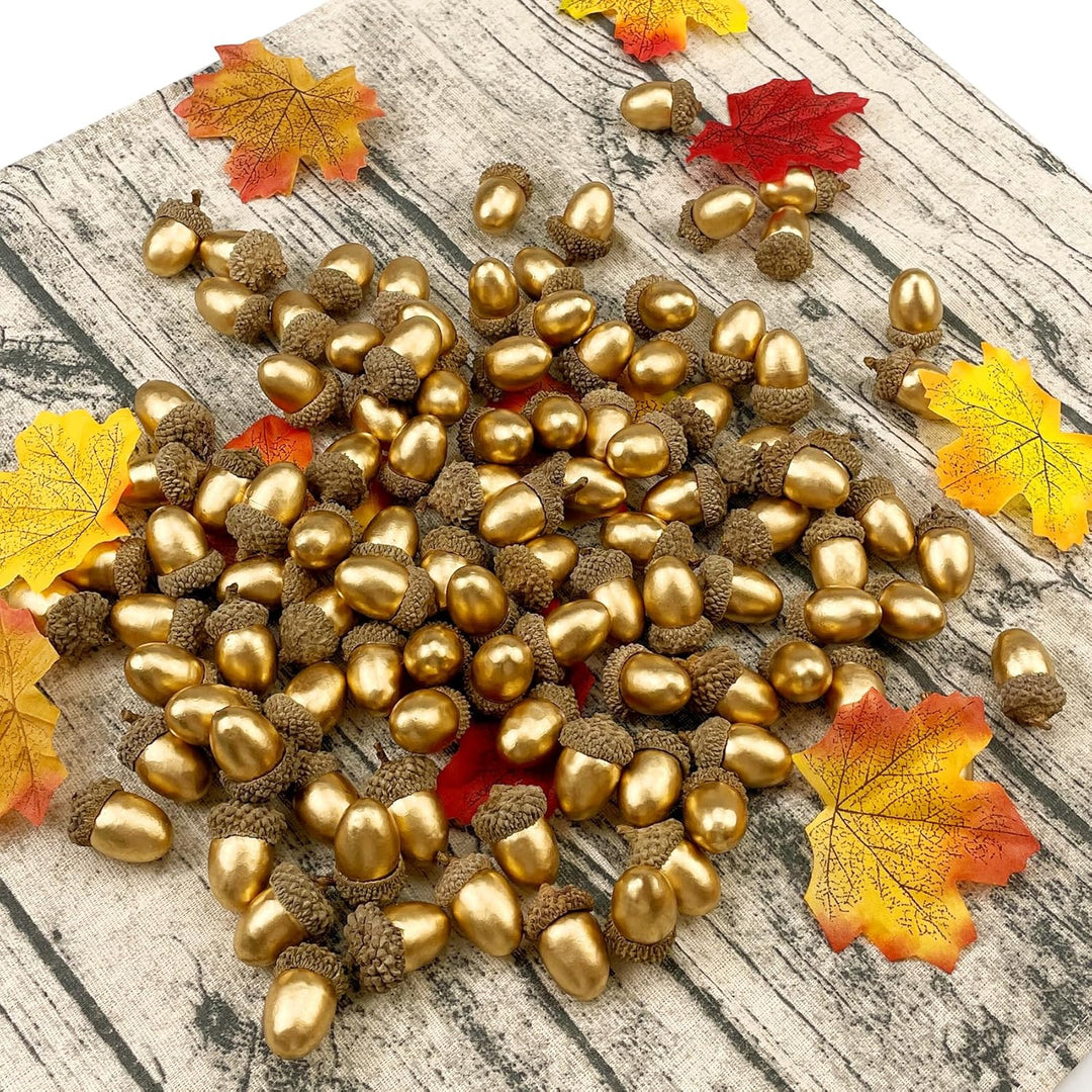 Lorigun 50 Stück Künstliche Eicheln Goldene Eichel mit natürlicher Eichelkappe Gefälschte Eichel für