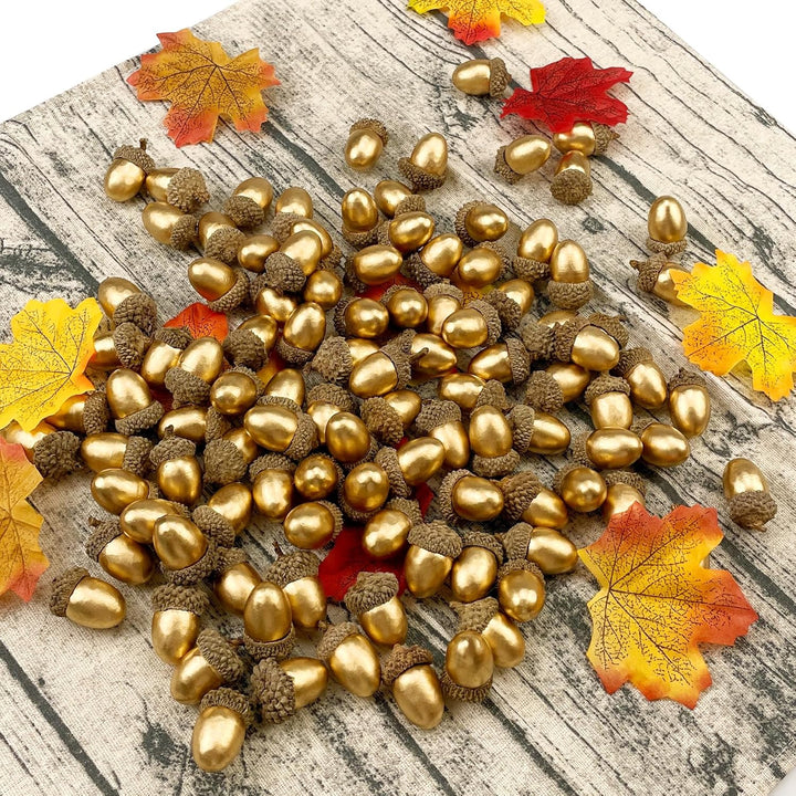 Lorigun 50 Stück Künstliche Eicheln Goldene Eichel mit natürlicher Eichelkappe Gefälschte Eichel für