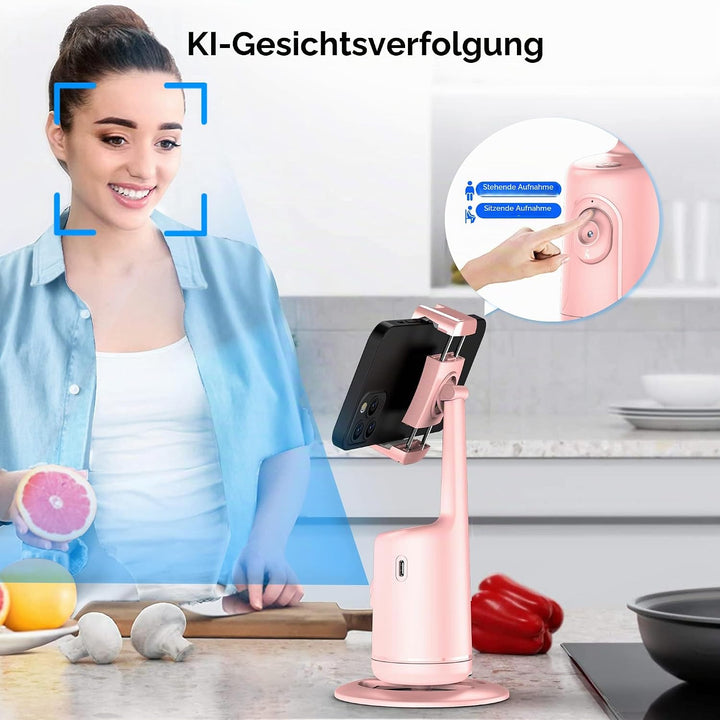 Auto Face Tracking Stativ, 360° Rotation Smart Tracking Telefonhalter, Keine App nötig, Smart Gesich