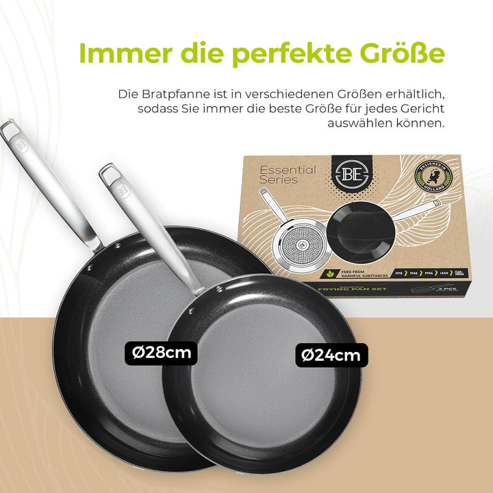Be Living Edelstahl Pfannenset 2-teilig, Bratpfanne 24 & 28 cm, Non Stick Keramik Antihaftbeschichtu