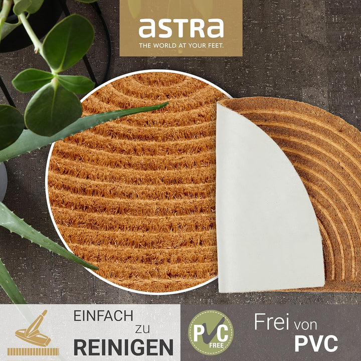 ASTRA Moderne Fussmatte Haustür - Kokosmatte 2er Set 60x90cm Halbrund Natur - rutschfeste Schmutzfan