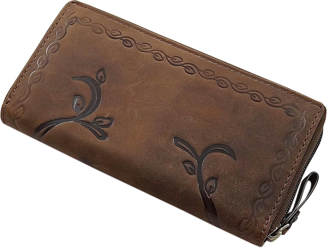 myledershop Grosse Büffel-Vollleder Damen Geldbörse/Geldbeutel/Portemonnaie/Geldtasche mit Colibri-M