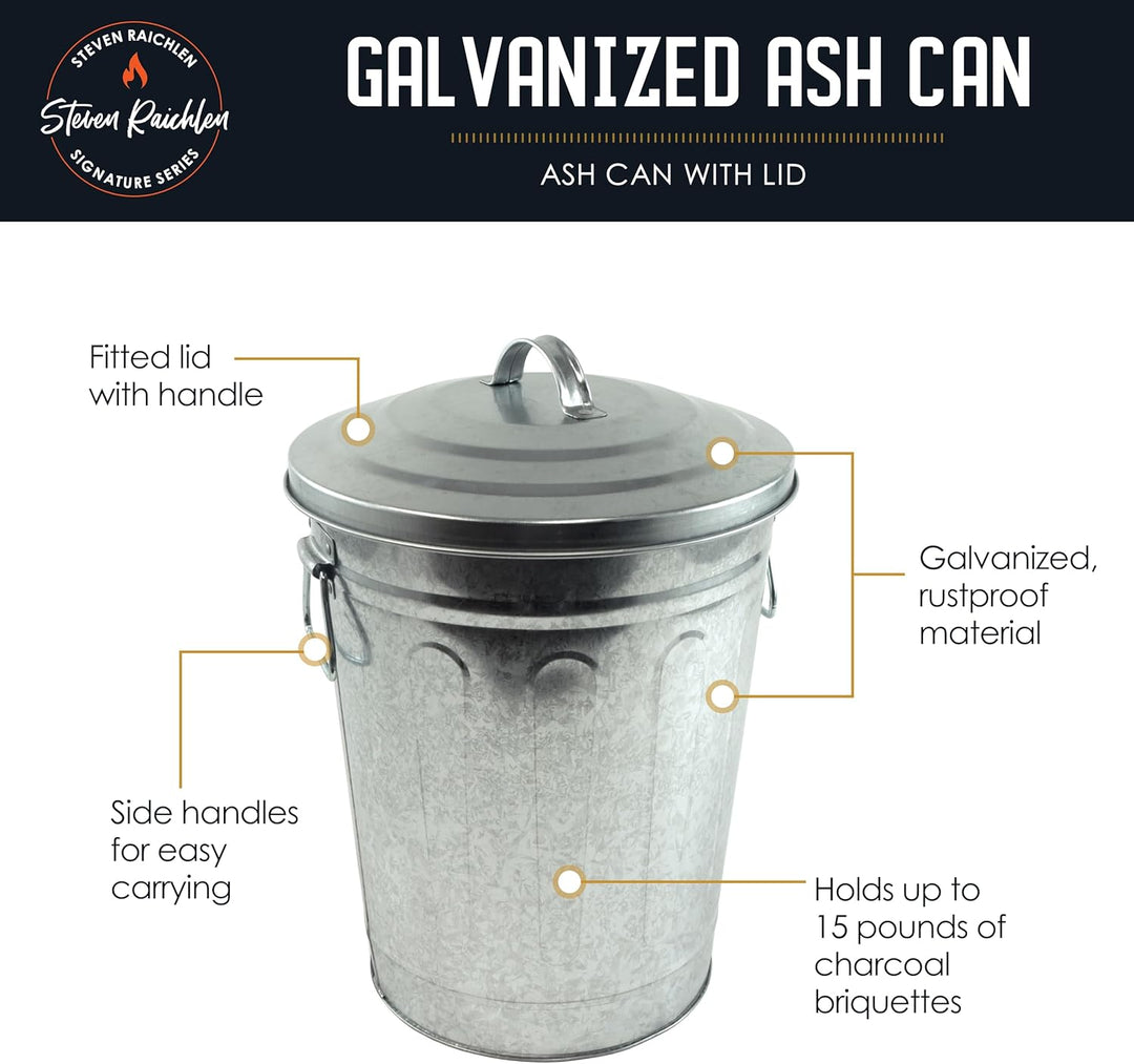 Steven Raichlen Holzkohle-/Ascheneimer mit Deckel, verzinkt, silber, 27.69x27.69x34.67 cm, SR8012