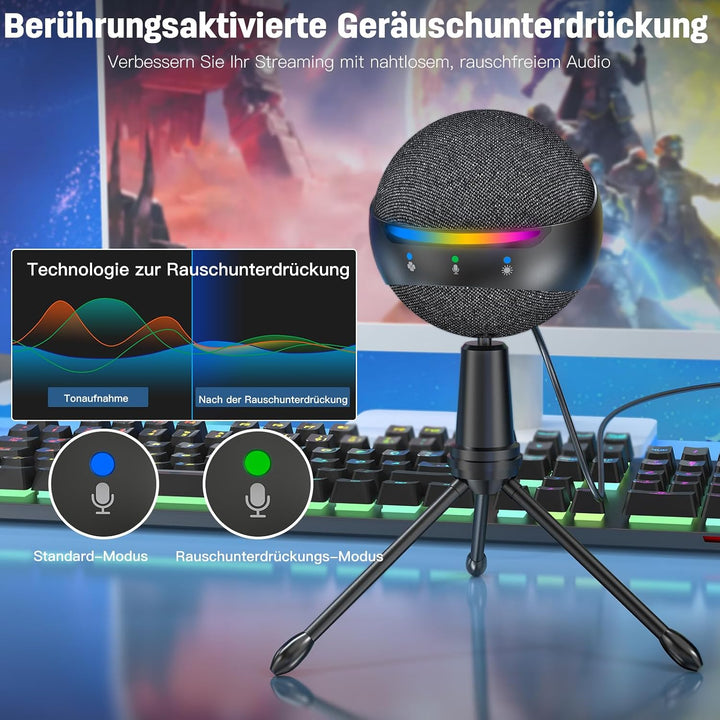 zealsound USB Mikrofon für iPhone, PC, Mac,PS4/PS5 – Geräuschunterdrückung Touch-Stummschaltung Echo