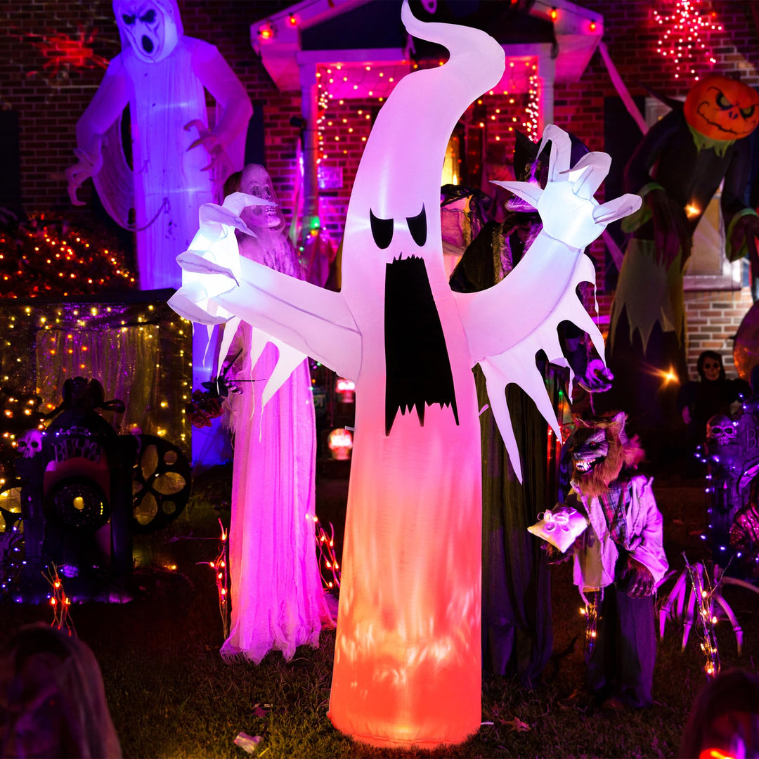 Solpex Halloween Deko aufblasbar Geist Dekoration, 240cm/ 8FT selbstaufblasend mit LEDs mit Flammene