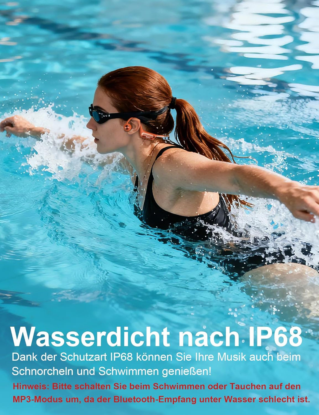 Knochenschall Kopfhörer Schwimmen – IP68 Wasserdicht, Bluetooth 5.4 Sport Kopfhörer mit 32GB MP3-Pla