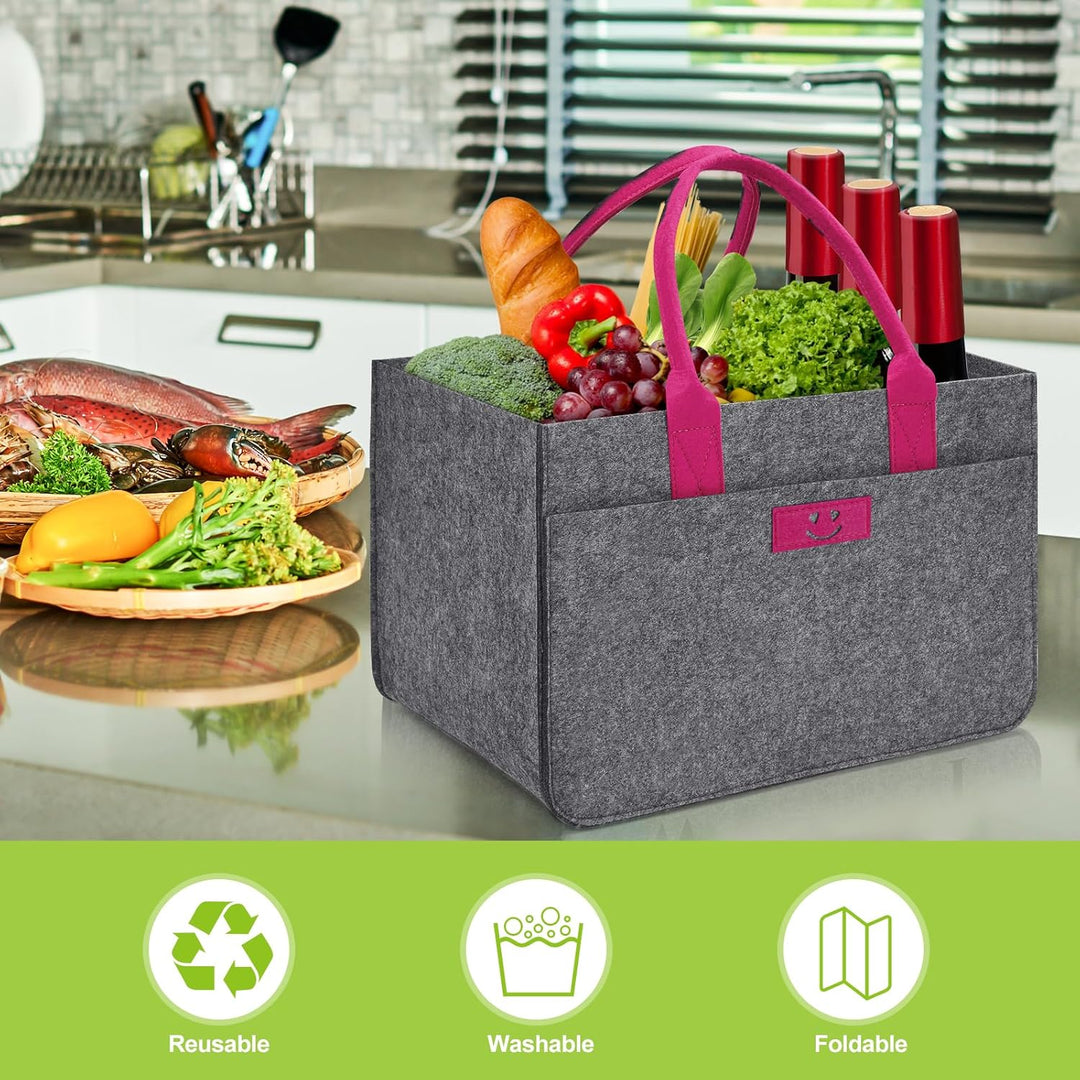 Filz Einkaufskörbe Filztasche 30L Einkaufskorb Faltbar Einkaufstasche mit Fächern, Filztasche Gross