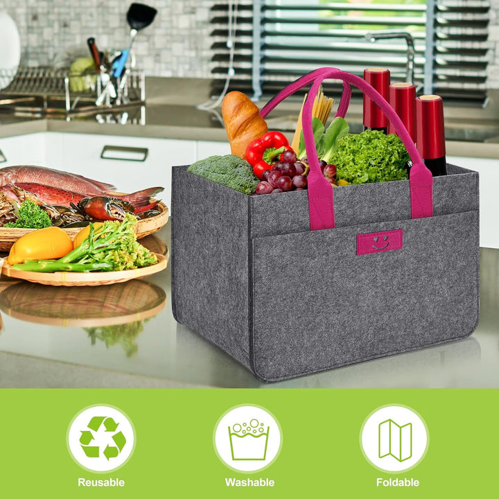 Filz Einkaufskörbe Filztasche 30L Einkaufskorb Faltbar Einkaufstasche mit Fächern, Filztasche Gross