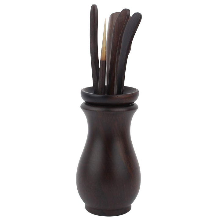 Teezeremonie-Set, 6-teilig, Teebesteck aus Bambus, Teeschaufel aus Ebenholz, Clip, Nadel, Eimer, Aus