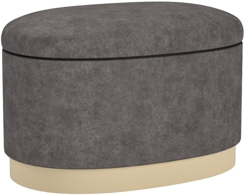 PLAYBOY ovaler Pouf mit Stauraum, goldener Fuss, Samtbezug in Rosa, Ottoman oval aus Samt, Grau/Anth