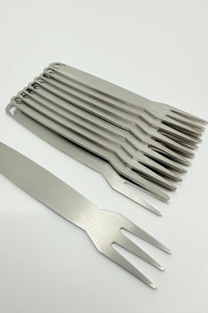 Pommesgabel 10 Stück mit Holzbox Pommesgabeln aus rostfreiem Edelstahl ideal für Pommes, Wurst oder