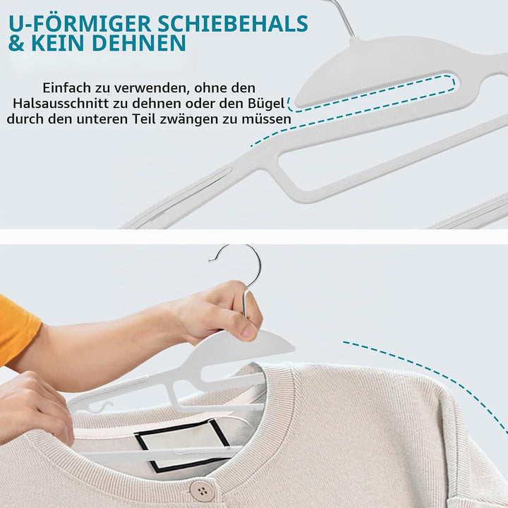 ABHENG Kleiderbügel Kunststoff, 20er-Pack Rutschfester Bügel mit U-förmiger Öffnung, Nass und Trocke
