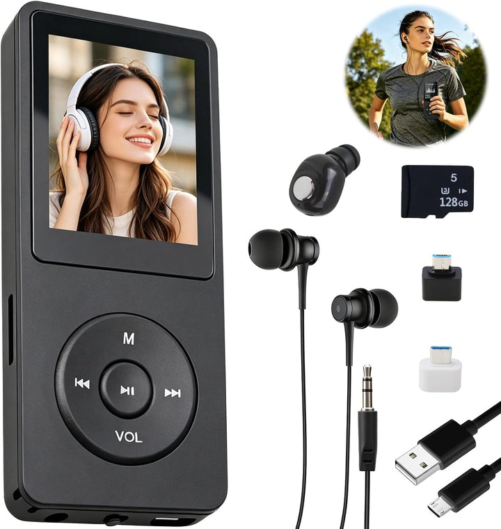 128GB MP3 Player Bluetooth 5.3 mit Lautsprecher, inkl. 128GB Speicherkarte, 1,8 Zoll TFT Musikplayer