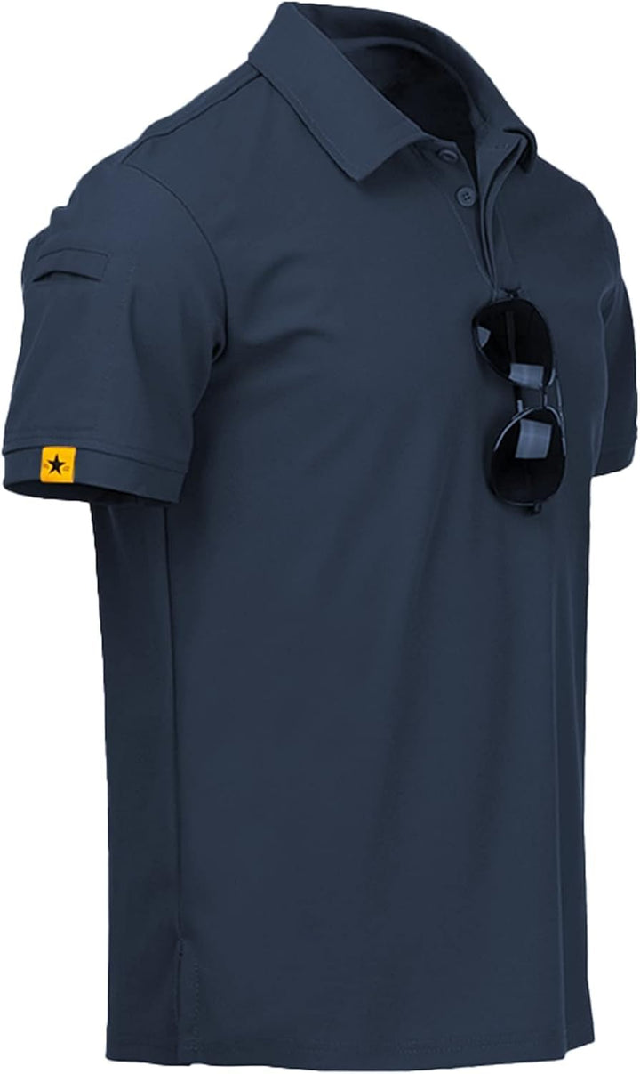geeksport Poloshirt Herren Golf Kurzarm Freizeit Sport Polo Tennis Tshirts mit Brillenhalter Knopfle