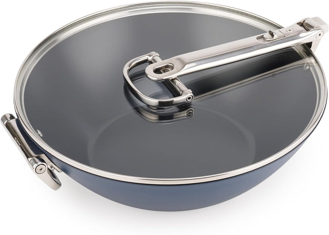 Joseph Joseph Space 32 cm Antihaft-Wok mit klappbarem Griff und Deckel Wok mit Deckel 32cm, Wok mit