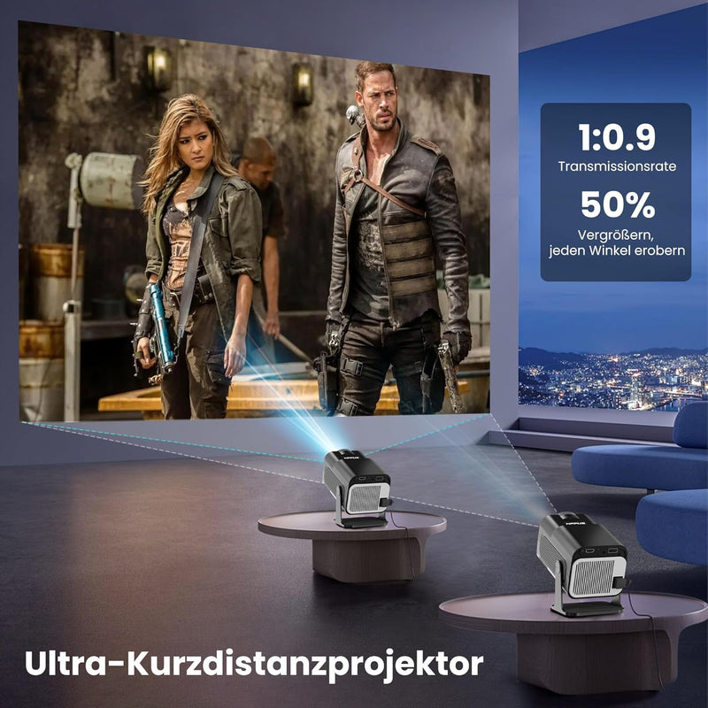 HIPPUS Mini Beamer 4K Heimkino, Projektor 4K Unterstützt 1080P Full HD, Projector mit Android OS 11.