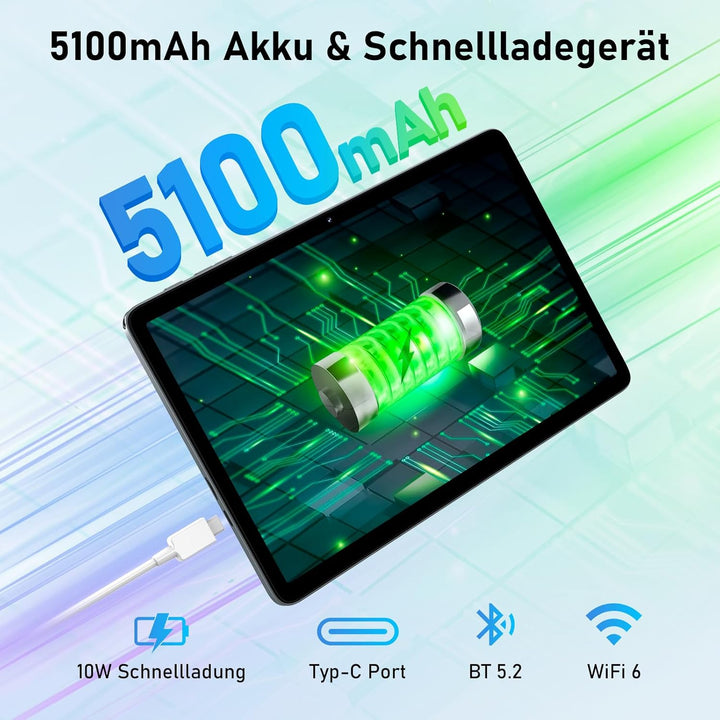 Blackview Tablet Android 15 Tab60 WiFi 10 Zoll Tablet, 12GB(4+8) RAM + 128GB ROM (2TB TF), Gaming Ta