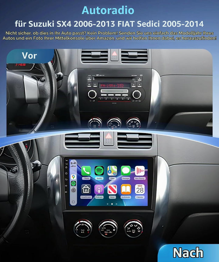 8 Kern 4G+64G Autoradio Android 15 für Suzuki SX4 2006-2013 Fiat Sedici 2005-2014, 9 Zoll 1280*720P