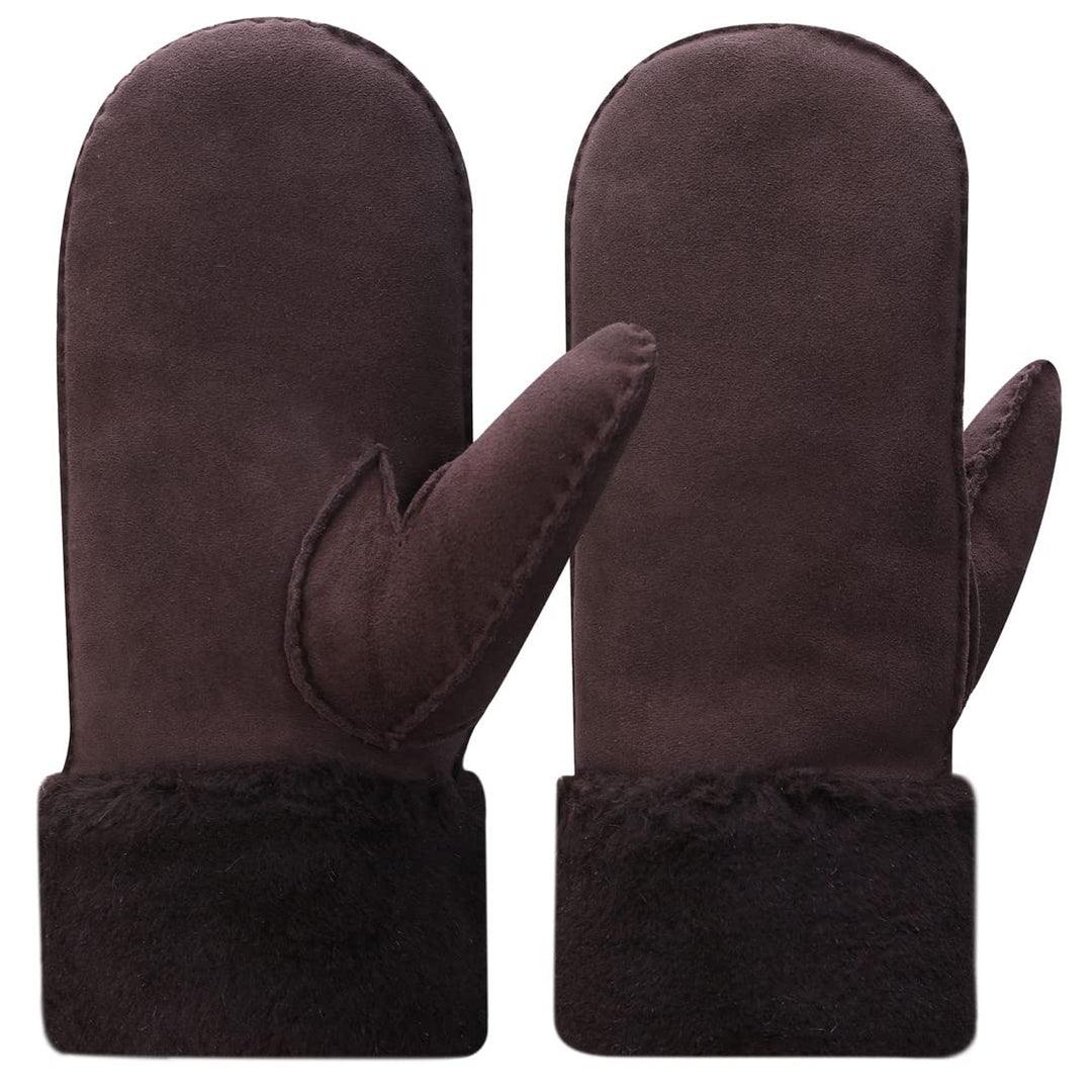 Harssidanzar Damen Fäustlinge,Winter Schaffell Lammfell beheizte warme pelzige Stulpenhandschuhe Led
