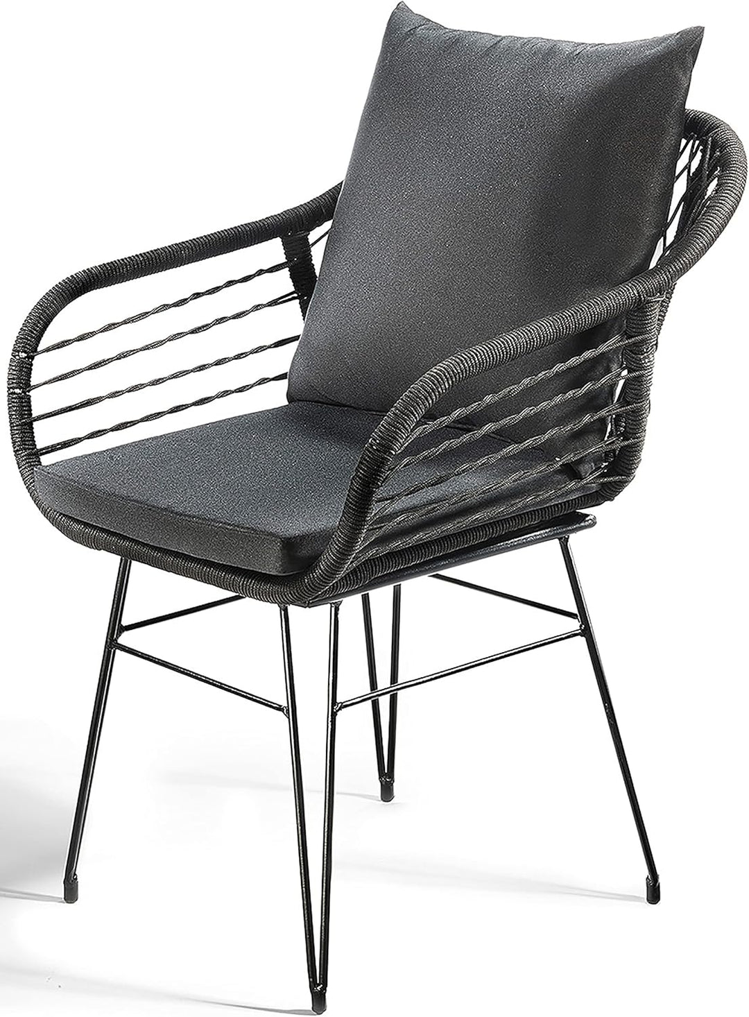Kobolo Esszimmerstuhl Stuhl - Retro-Look-Black - Schwarz - Metall und Seil - inkl. Kissen