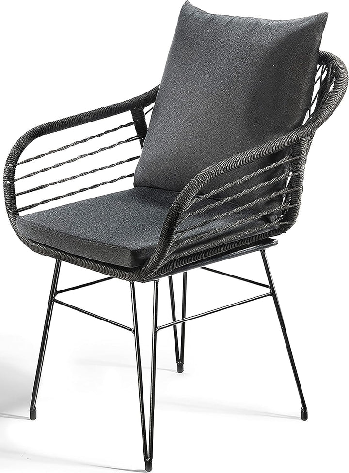 Kobolo Esszimmerstuhl Stuhl - Retro-Look-Black - Schwarz - Metall und Seil - inkl. Kissen