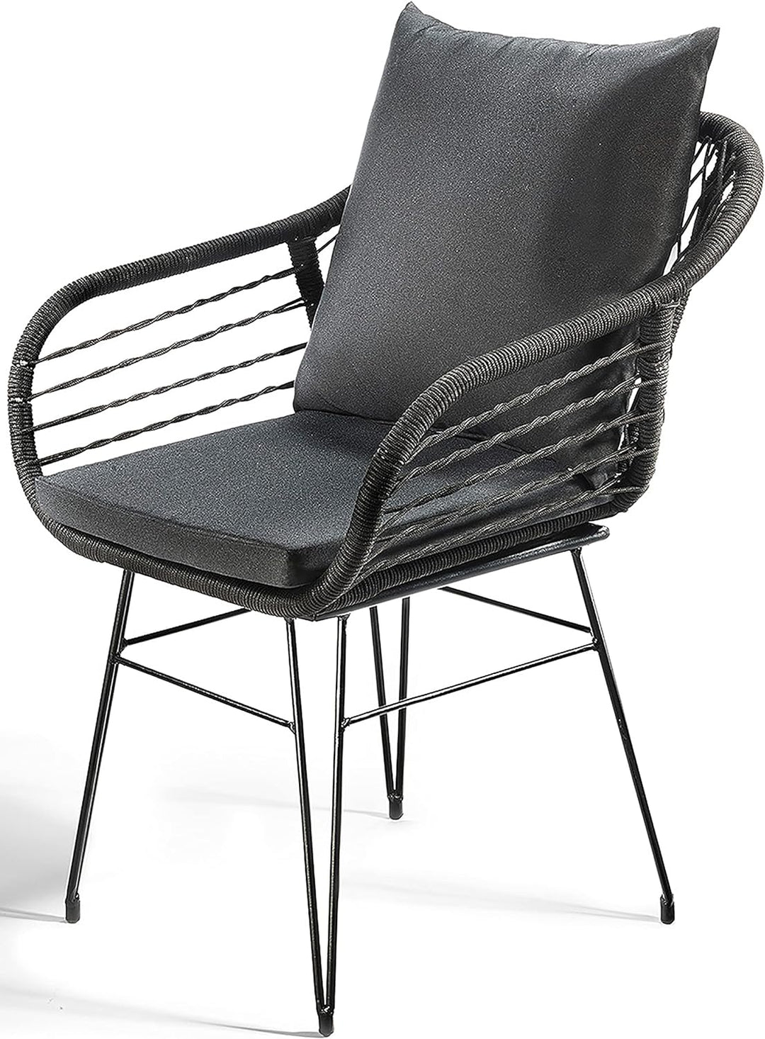 Kobolo Esszimmerstuhl Stuhl - Retro-Look-Black - Schwarz - Metall und Seil - inkl. Kissen