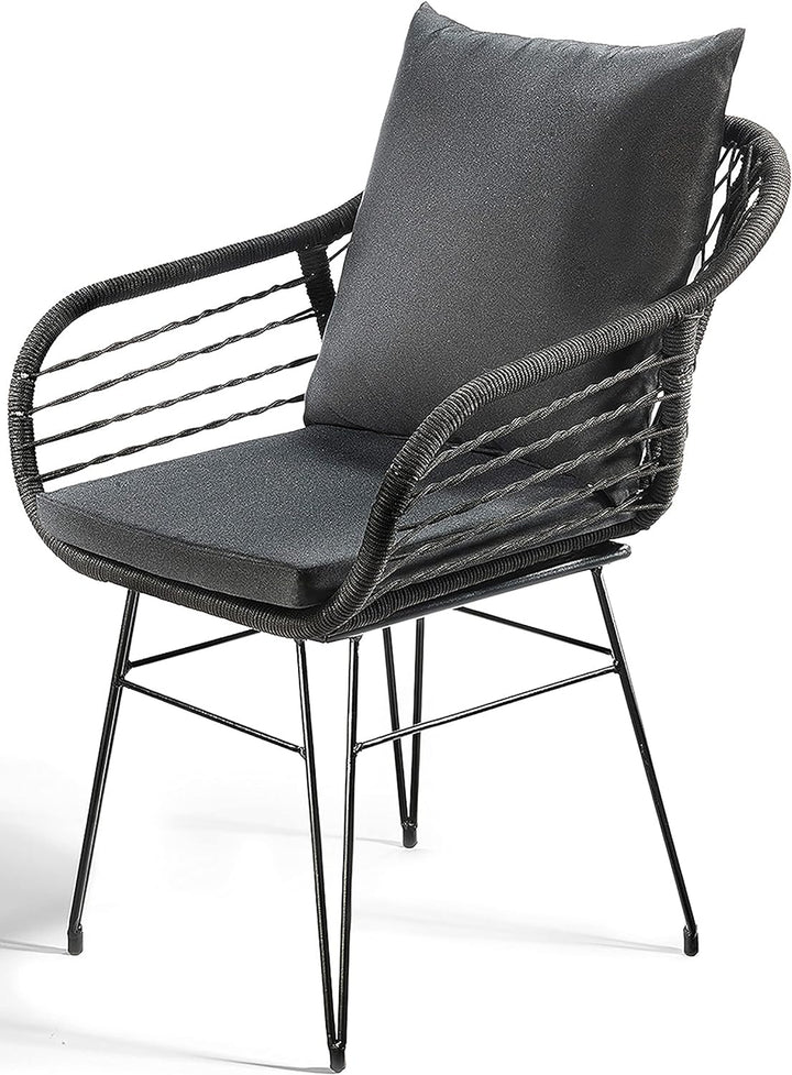 Kobolo Esszimmerstuhl Stuhl - Retro-Look-Black - Schwarz - Metall und Seil - inkl. Kissen