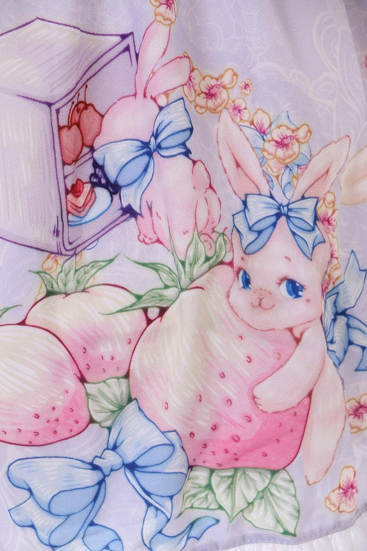 JSK-76-2 Lila Erdbeer Obst Hase Blumen Schleife Langarm Kleid Pastel Goth Lolita Cosplay Kostüm Kawa