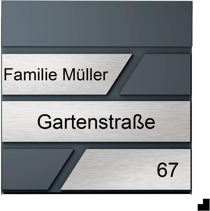 Design Julia Briefkasten Anthrazit mit Ihrer Personalisiert Namen&amp; Hausnummer, Integriertes Zeitungs
