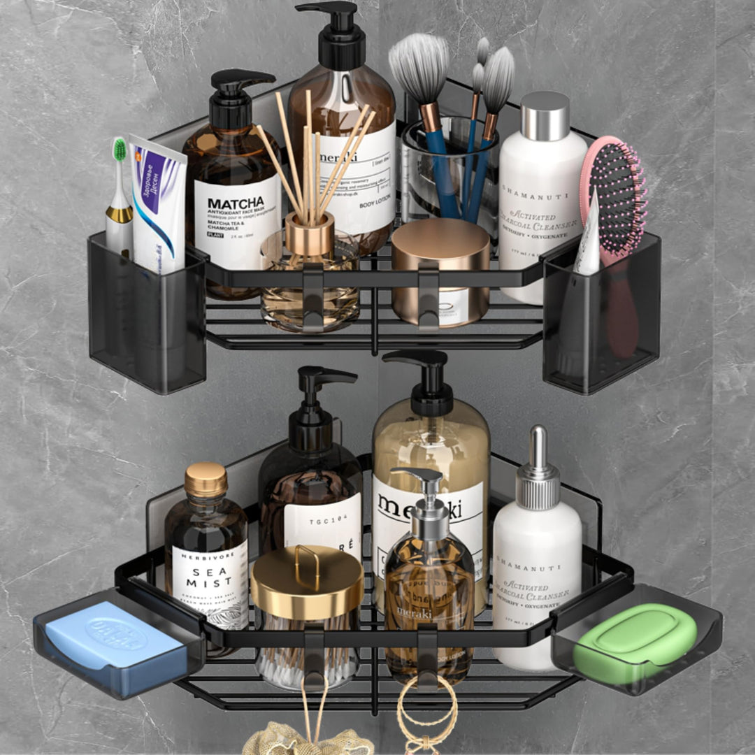 ADOV Eck-Dusch-Caddy, selbstklebender Badezimmer-Caddy mit Seifenhalter, Rostfreie Edelstahl-Duschre