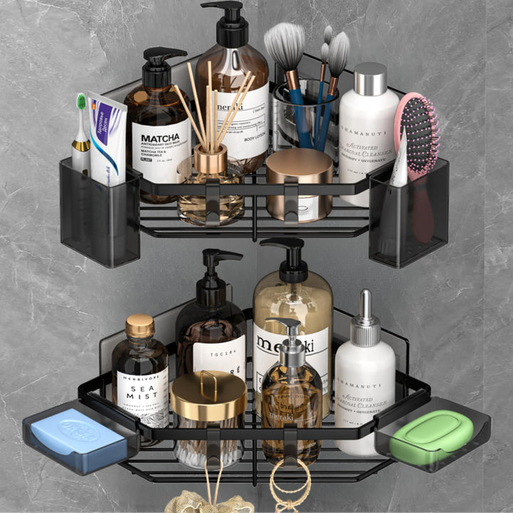 ADOV Eck-Dusch-Caddy, selbstklebender Badezimmer-Caddy mit Seifenhalter, Rostfreie Edelstahl-Duschre