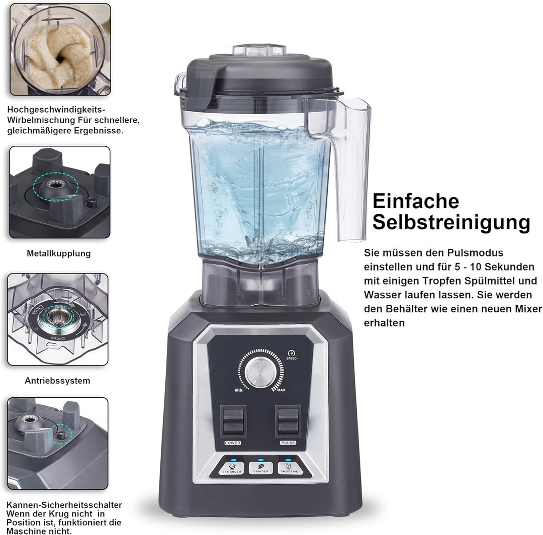 BioloMix Standmixer 2200W SmoothieMixer,Selbstreinigungs funktion, eingebauter Timer,Hochleistungsmi