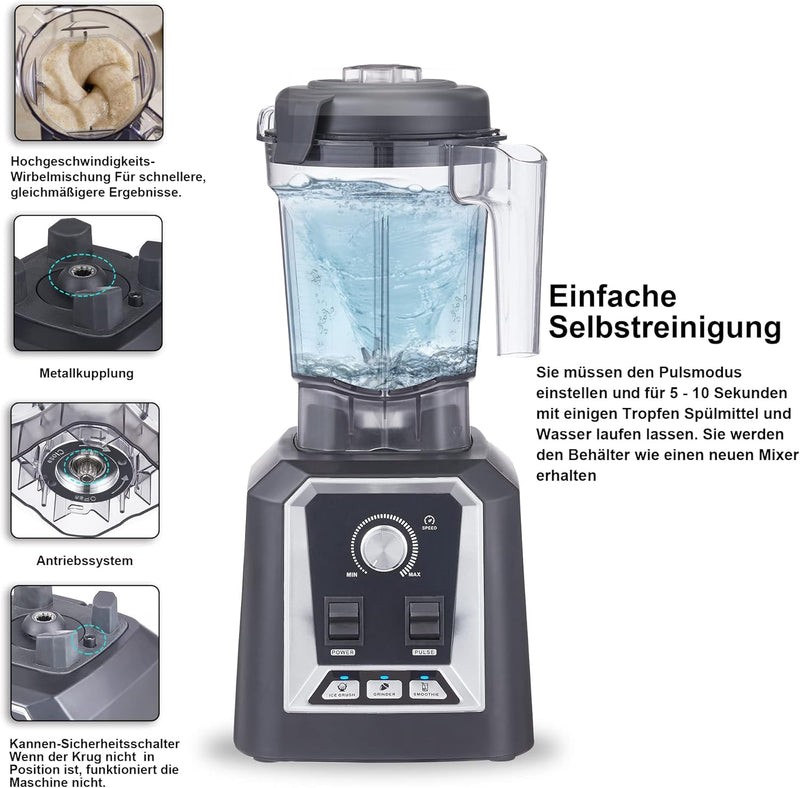 BioloMix Standmixer 2200W SmoothieMixer,Selbstreinigungs funktion, eingebauter Timer,Hochleistungsmi