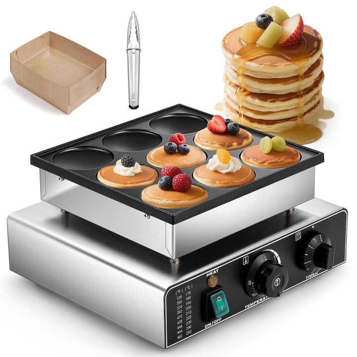 CGOLDENWALL 9 Loch Mini Pfannkuchenmaschine Kommerzielle, Elektrischer Mini-Pfannkuchenbäcker mit An