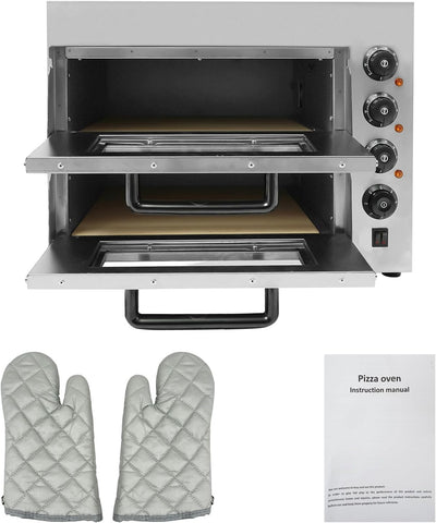 Doppel Pizza Backofen, 3000W elektrischer Pizzaofen, Kommerzieller Pizzaofen mit 1-60 Min Timer, Piz