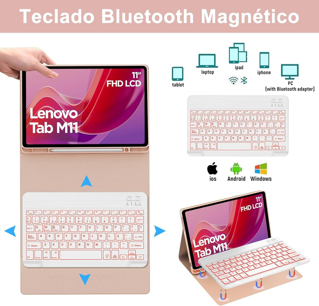 WINCHKING Tastatur für Lenovo Tab M11, 27,9 cm (11 Zoll), Hülle mit spanischer Tastatur, Bluetooth,