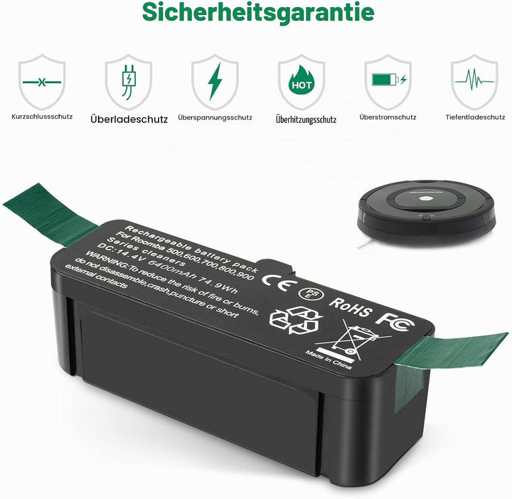14,4V 6400mAh Akku für iRobot Roomba Ersatzakku für Roomba Li-Ion akku für iRobot Roomba 500 600 700