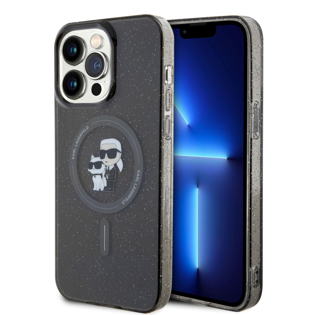 CG MOBILE Karl Lagerfeld Magfit Glitzer Hülle für iPhone 15 Pro Max (Schwarz), Schwarz