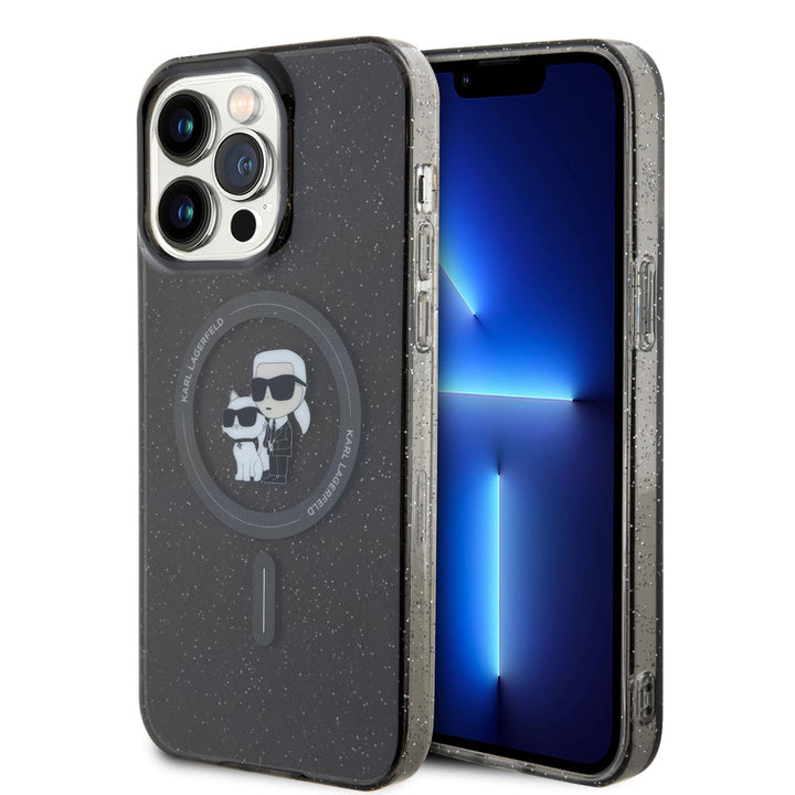 CG MOBILE Karl Lagerfeld Magfit Glitzer Hülle für iPhone 15 Pro Max (Schwarz), Schwarz