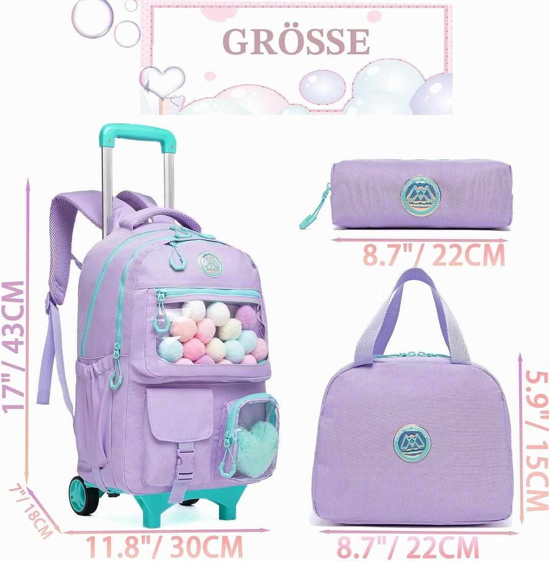 HTgroce Lila Süsser Kinder Trolley Rucksack Schultasche Schulranzen Mädchen schultrolleys Schulrucks