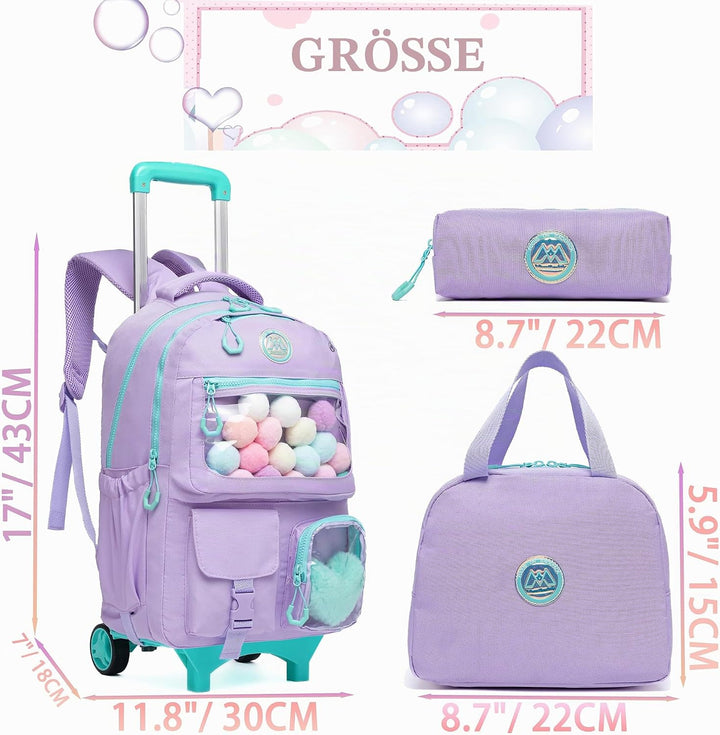 HTgroce Lila Süsser Kinder Trolley Rucksack Schultasche Schulranzen Mädchen schultrolleys Schulrucks