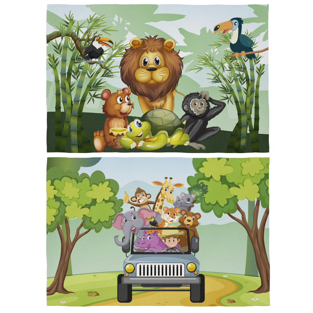 Platzsets Snacks Schule Kinder - 2 x Tischset Dschungel Kinder 30 x 45 cm - Tischset aus Stoff für d