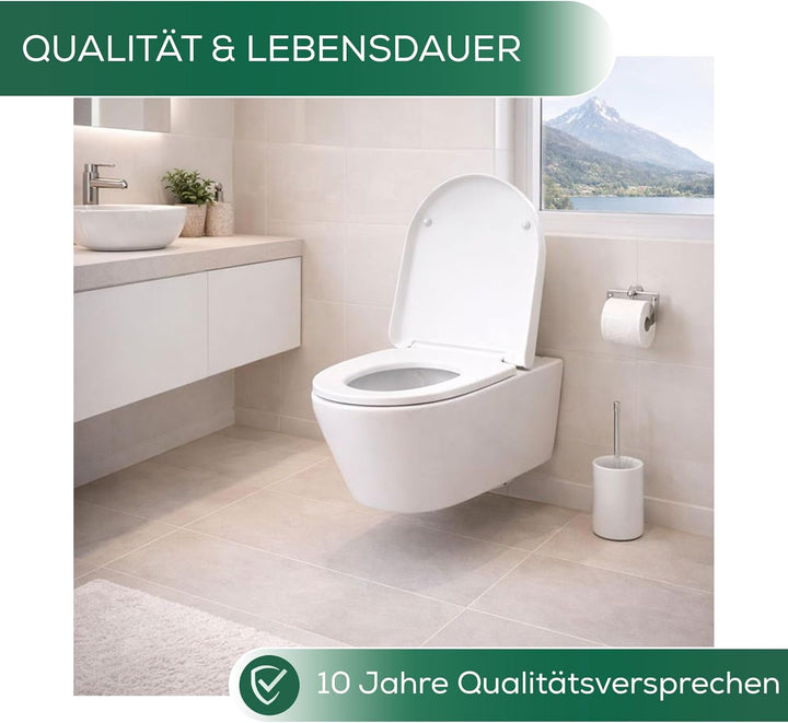 Toilettendeckel D Form mit Absenkautomatik, abnehmbarer Toilettensitz Duroplast, Klodeckel Softclose
