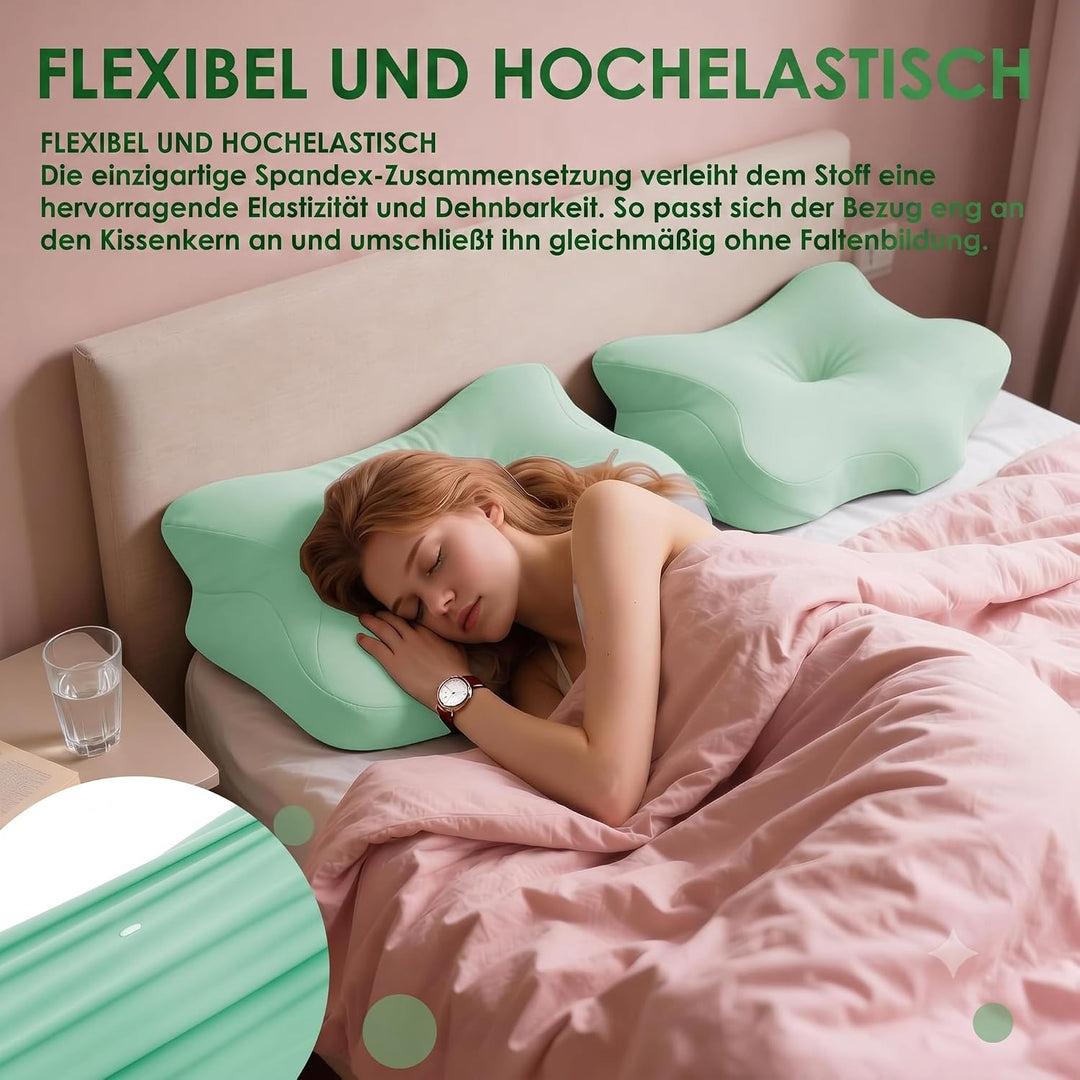 2 Stück Nackenkissen Bezug mit Reissverschluss – 80% Polyester /20% Elasthan | Atmungsaktiv und Haut